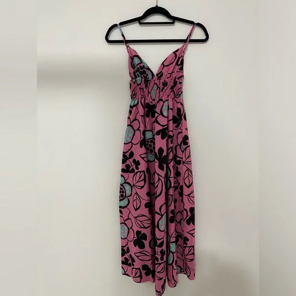 ZARA  Pink with Flowers Black & Blue Maxi dress - Picture 2 of 5